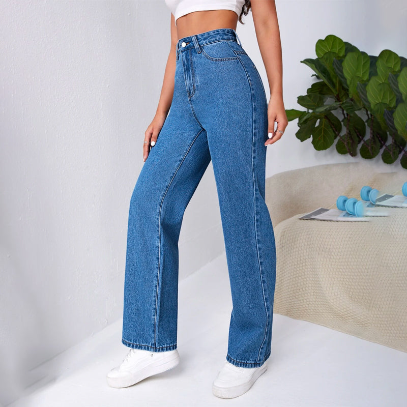High Waist Slant Pocket Easy Wear Jeans