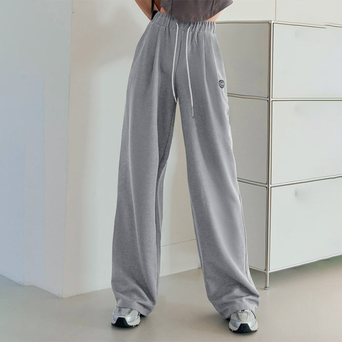 Letter Patch Drawstring Wide Leg Sweatpants