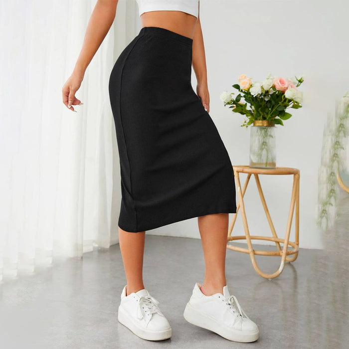 Ribbed Knit Split Thigh Skirt