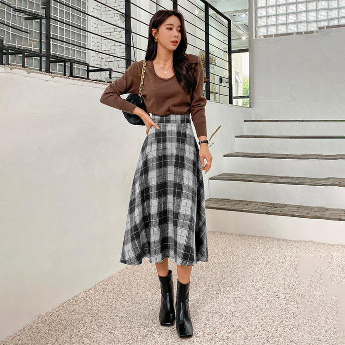 High Waist Plaid A-Line Skirt