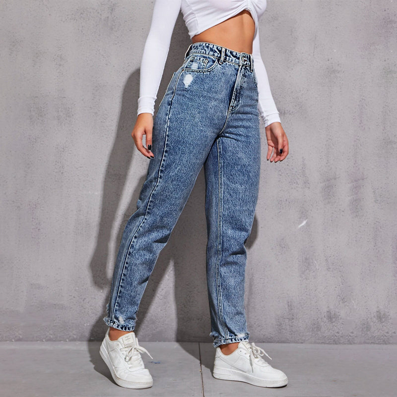 Plain Zipper Fly Tapered Jeans