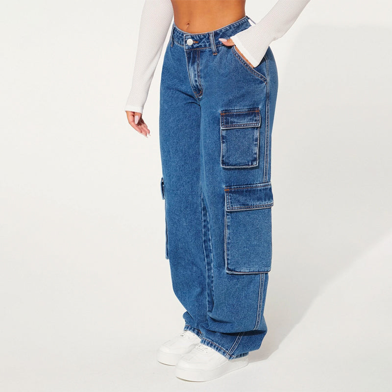 Flap Pocket Loose Side Cargo Jeans