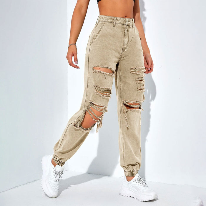 Plain Ripped Cut Out Jogger Jeans