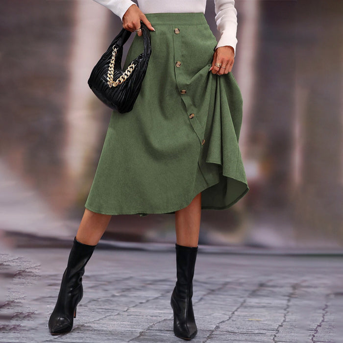 High Waist Single Breasted Flare Skirt