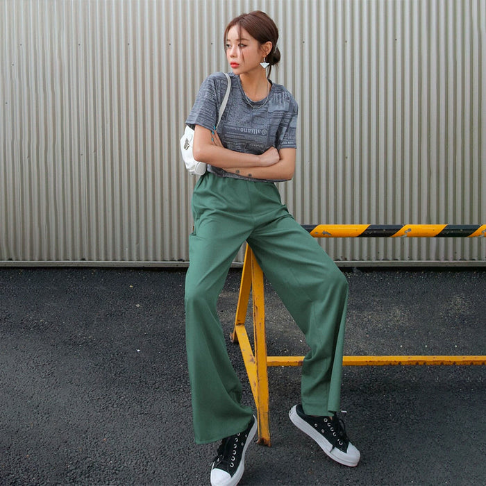 Elastic Waist Casual Polyester Pants