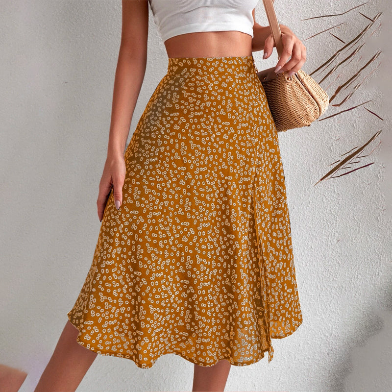 Floral Print Split Thigh Skirt