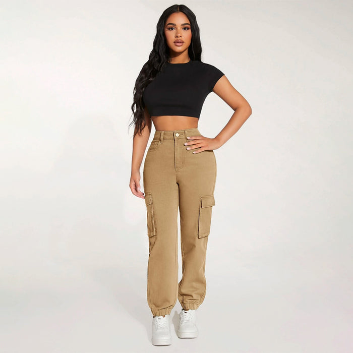 High Waist Flap Pocket Side Cargo Jeans