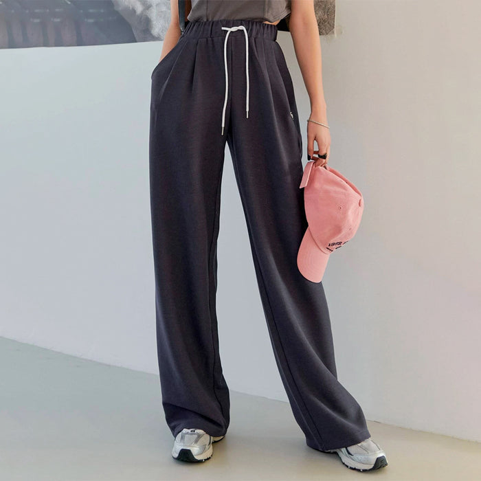 Letter Patch Drawstring Wide Leg Sweatpants