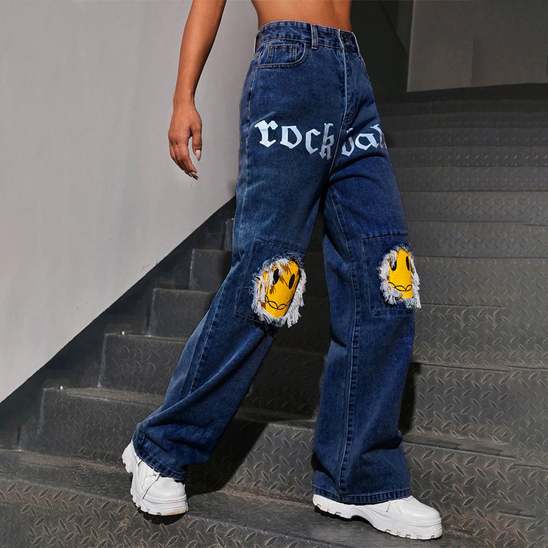 Easy Wear Letter Graphic Jeans