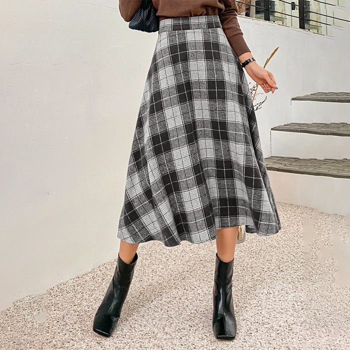 High Waist Plaid A-Line Skirt