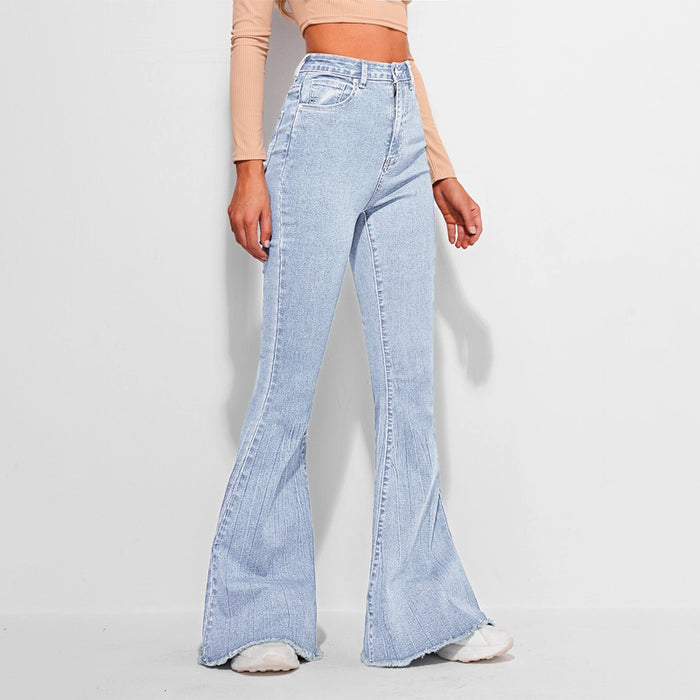 High Waist Contrast Stitch Flare Leg Jeans