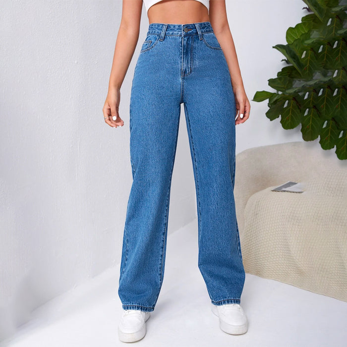 High Waist Slant Pocket Easy Wear Jeans