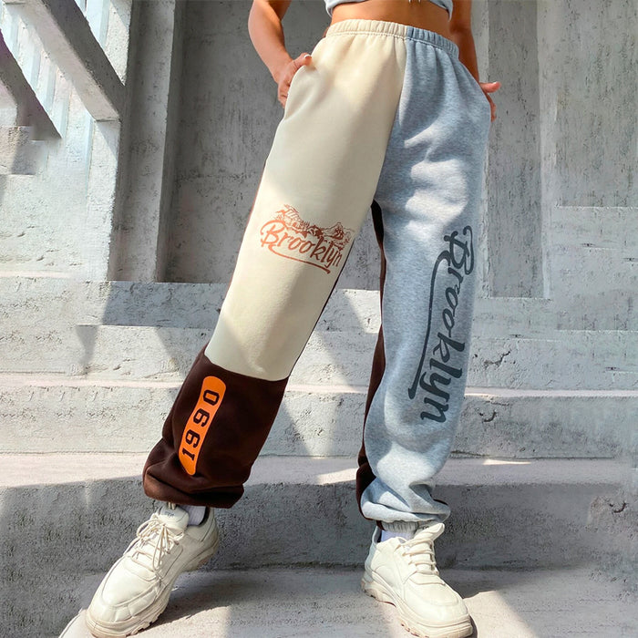 Mountain & Letter Graphic Color Block Sweatpants