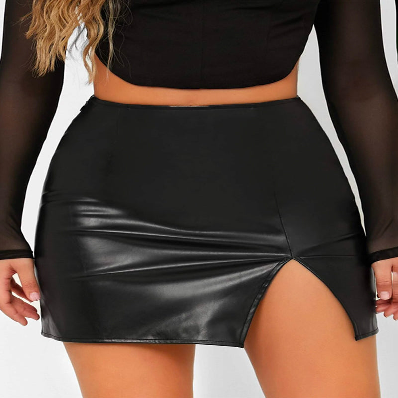 Split Thigh PU Leather Skirt