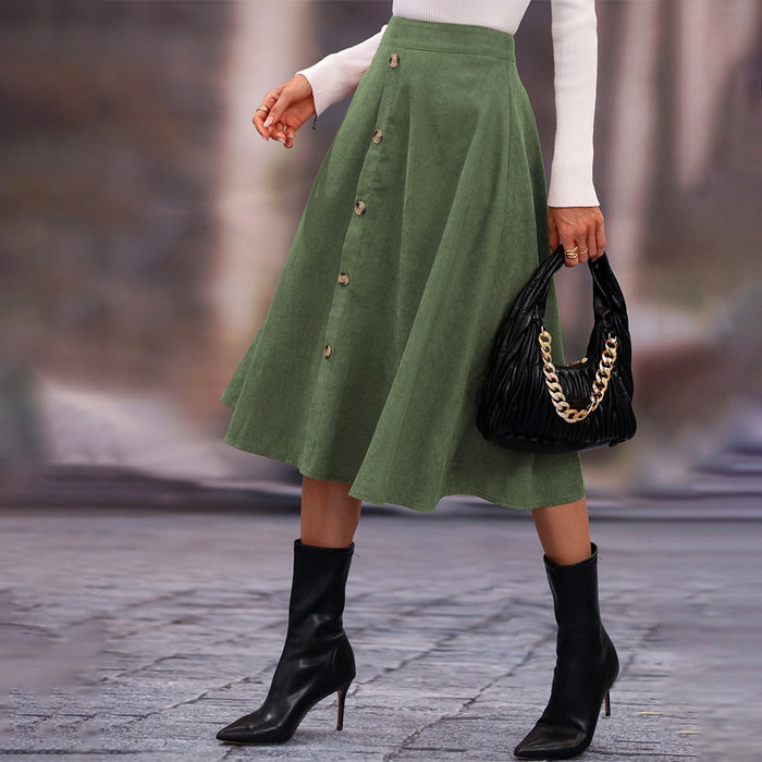 High Waist Single Breasted Flare Skirt