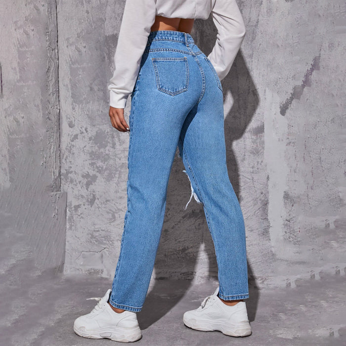 High Waist Ripped Frayed Tapered Jeans