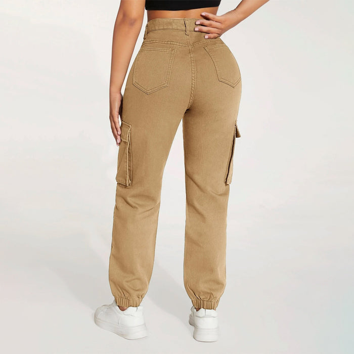 High Waist Flap Pocket Side Cargo Jeans