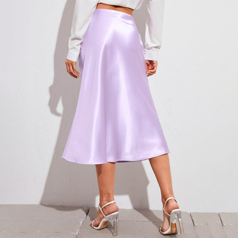 Zipper Side Solid Satin Skirt