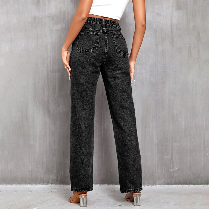 Asymmetrical Waist Straight Leg Denim Jeans