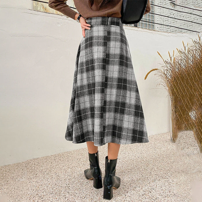 High Waist Plaid A-Line Skirt