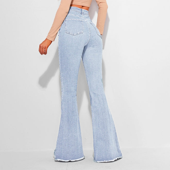 High Waist Contrast Stitch Flare Leg Jeans