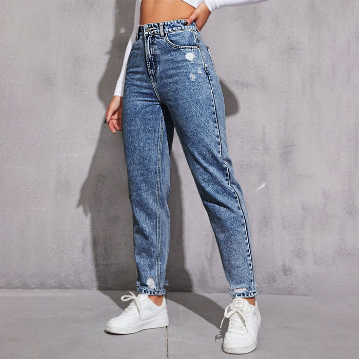 Plain Zipper Fly Tapered Jeans