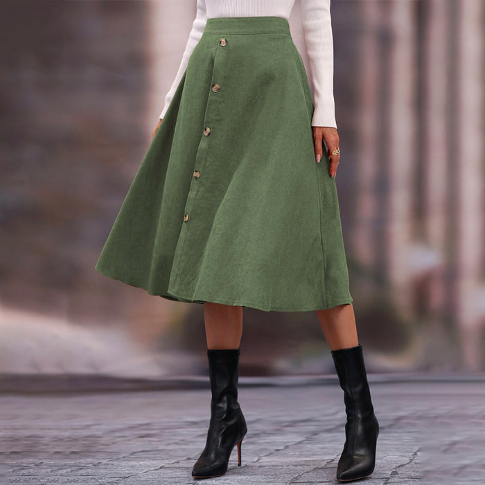 High Waist Single Breasted Flare Skirt