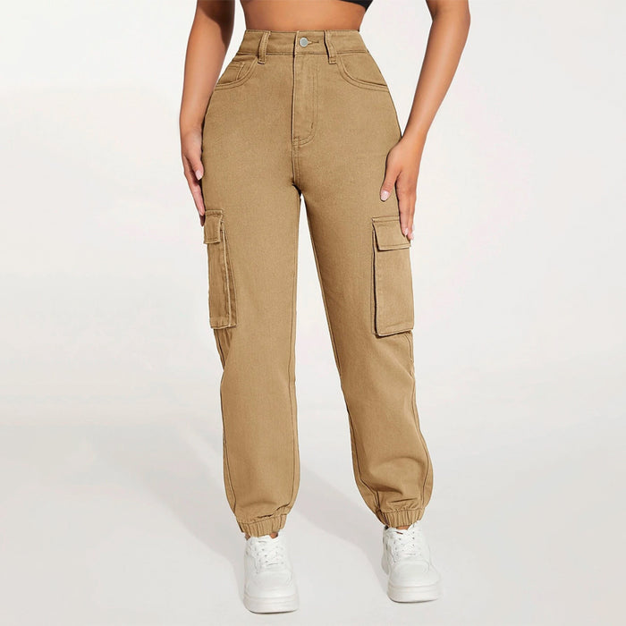 High Waist Flap Pocket Side Cargo Jeans