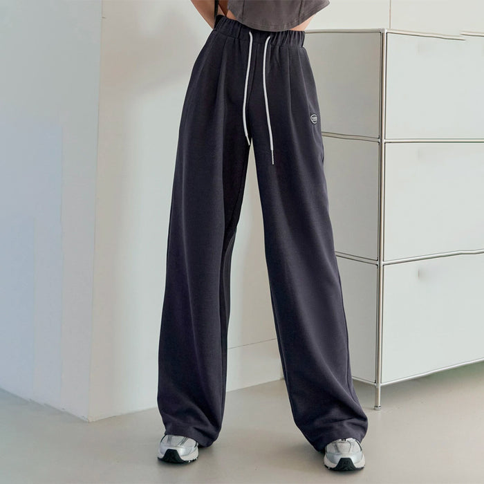 Letter Patch Drawstring Wide Leg Sweatpants