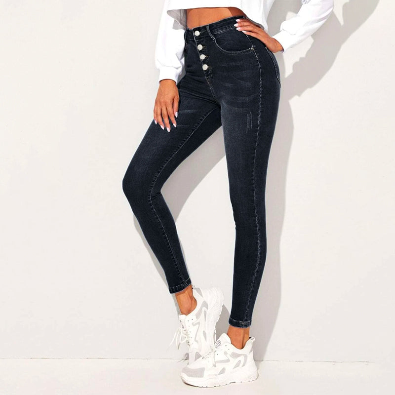 High Waist High Stretch Cat Whiskers Skinny Jeans