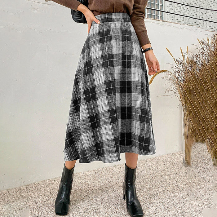 High Waist Plaid A-Line Skirt