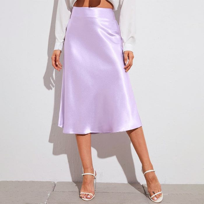 Zipper Side Solid Satin Skirt