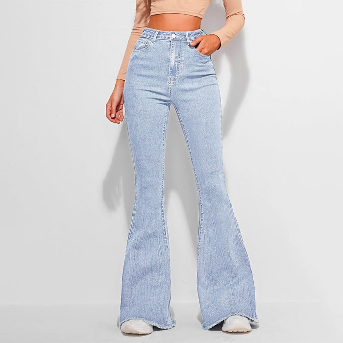 High Waist Contrast Stitch Flare Leg Jeans