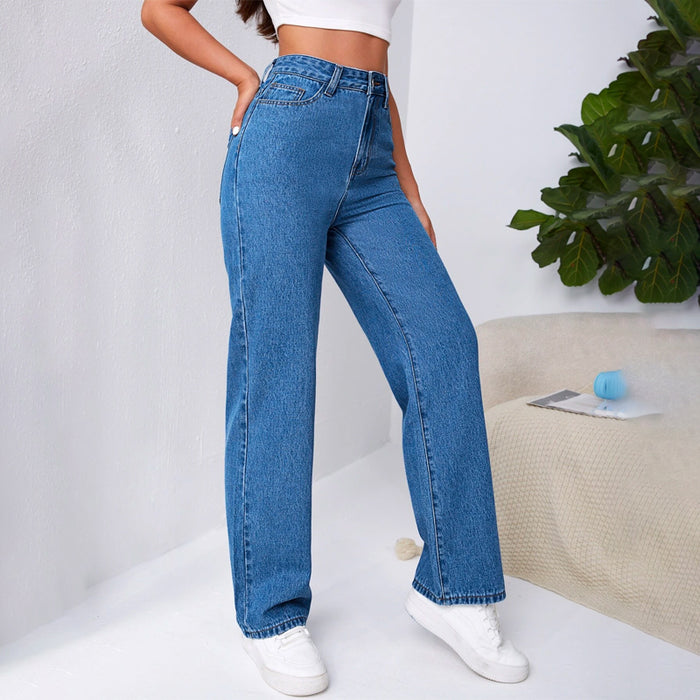 High Waist Slant Pocket Easy Wear Jeans