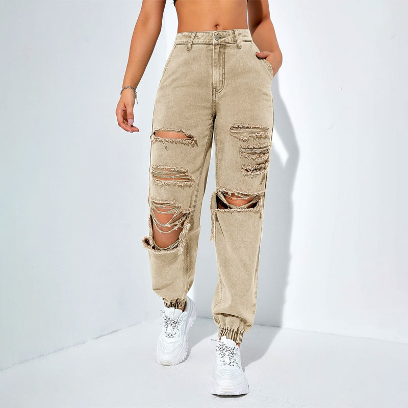 Plain Ripped Cut Out Jogger Jeans