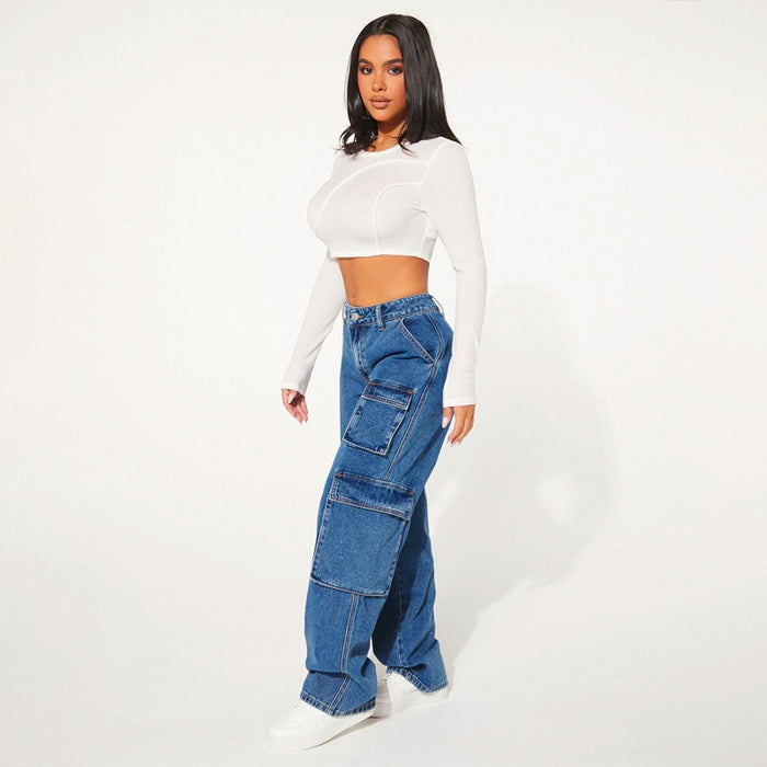 Flap Pocket Loose Side Cargo Jeans