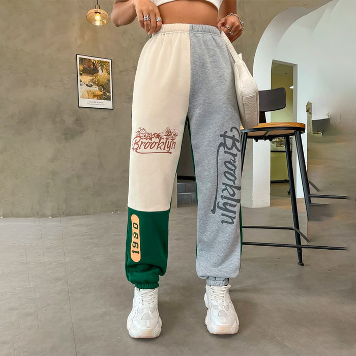 Mountain & Letter Graphic Color Block Sweatpants