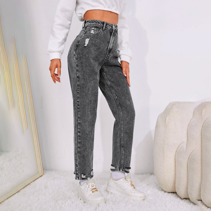 Plain Zipper Fly Tapered Jeans