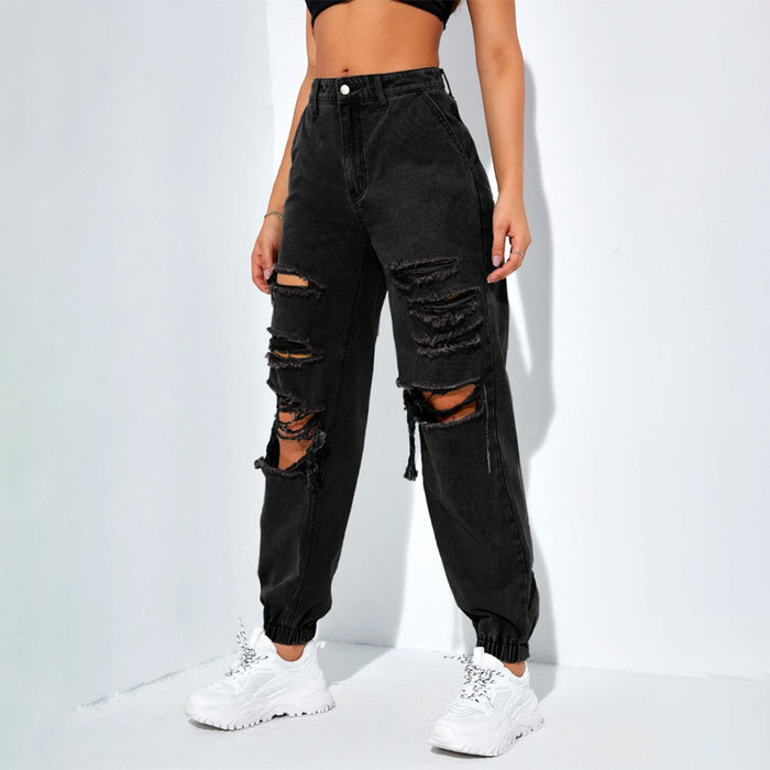 Plain Ripped Cut Out Jogger Jeans