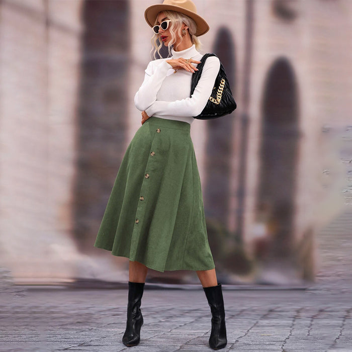 High Waist Single Breasted Flare Skirt