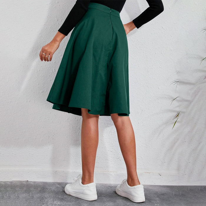 Solid Single Breasted Flare Skirt