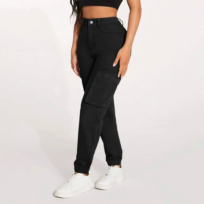 High Waist Flap Pocket Side Cargo Jeans