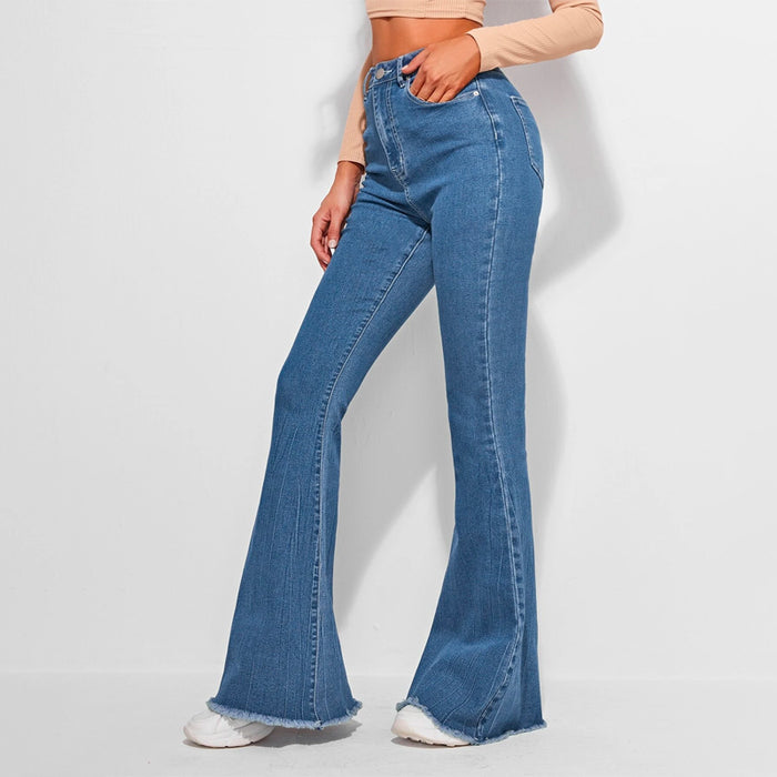 High Waist Contrast Stitch Flare Leg Jeans