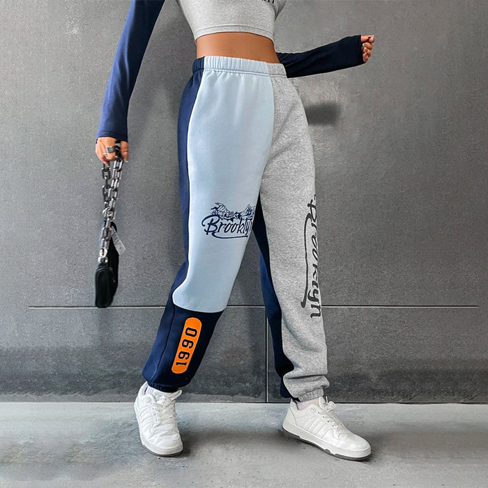 Mountain & Letter Graphic Color Block Sweatpants