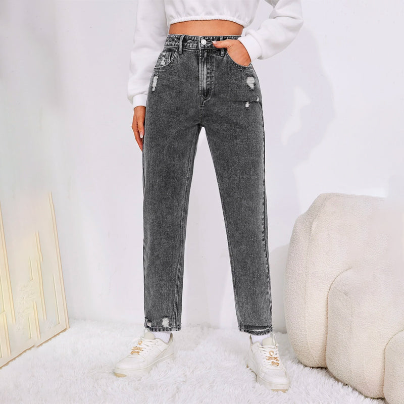 Plain Zipper Fly Tapered Jeans