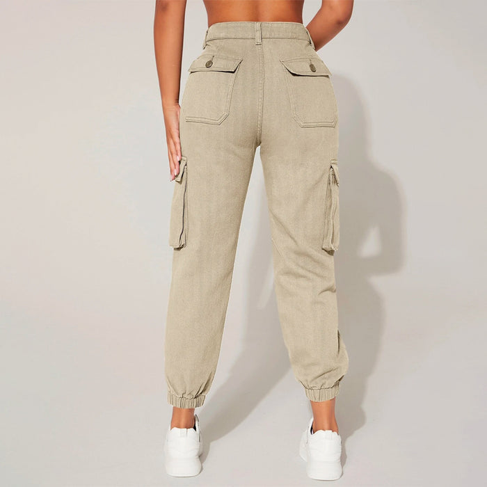 High Waist Denim Flap Pocket Cargo Jeans