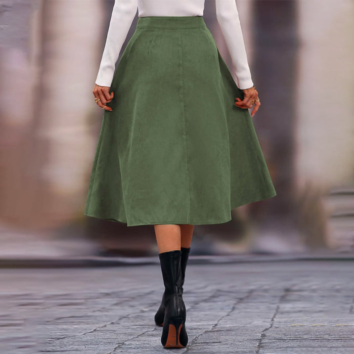 High Waist Single Breasted Flare Skirt