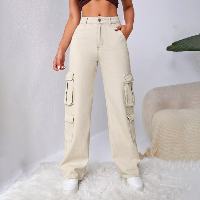 High Waist Flap Pocket Cargo Denim Jeans