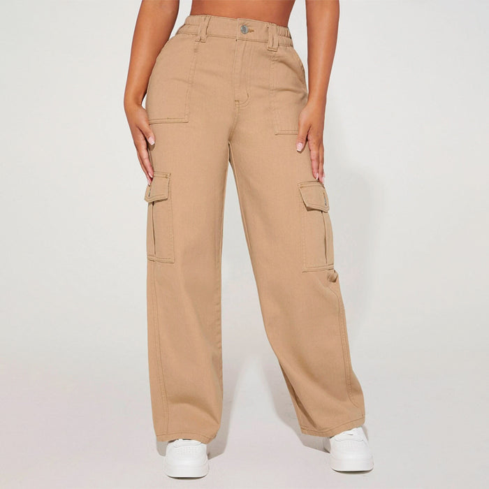 High Waist Flap Pocket Cargo Jeans