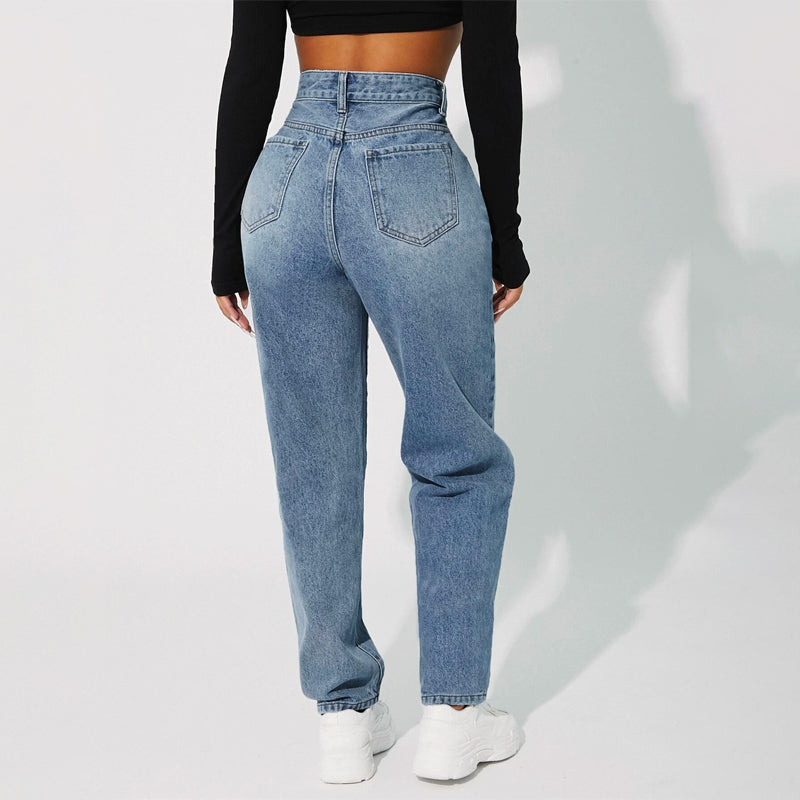 High Waisted Zip Up Mom Fit Jeans